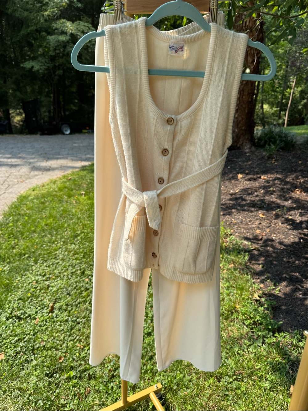 Vintage Cream Knit Button Vest
